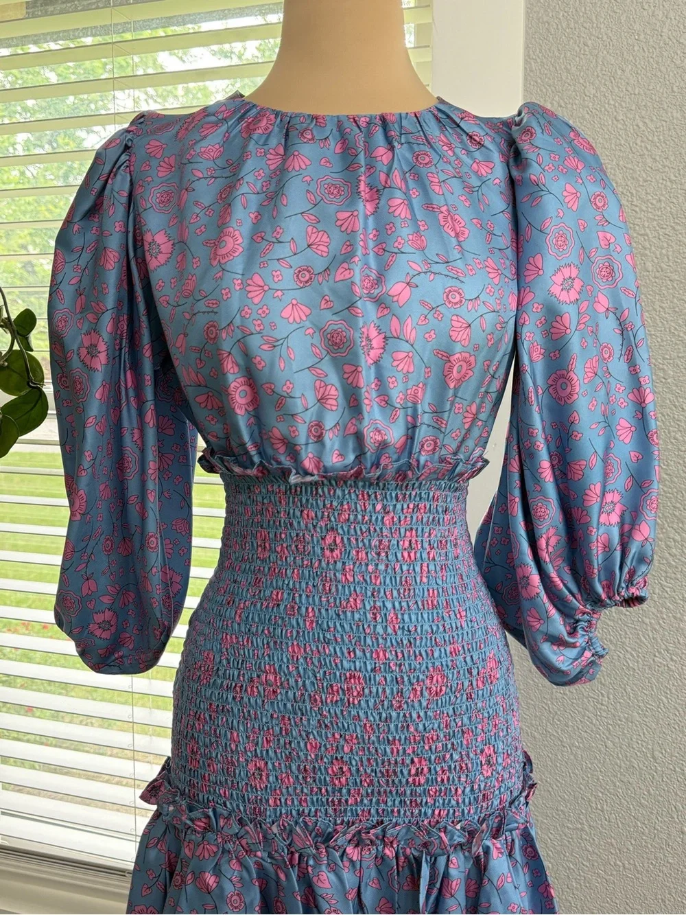 Cynthia Rowley Rosalyn Smocked Silk Twill Dress   Size XS - Picture 3 of 8